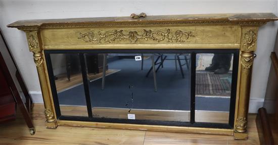 A Regency giltwood and gesso overmantel mirror, W.126cm, H.64cm